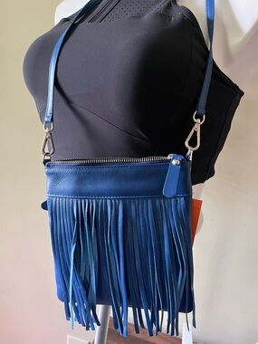 Fringe leather Crossbody in Cobalt blue